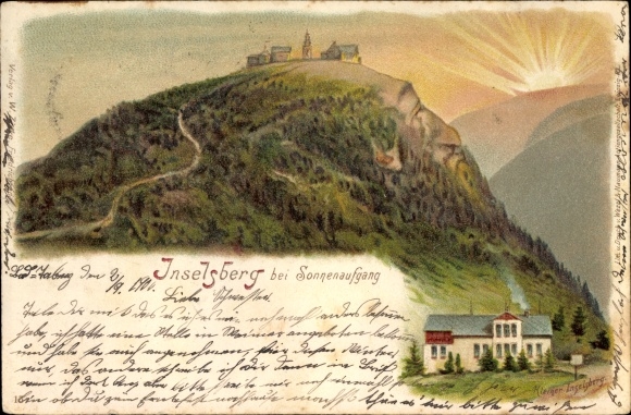Artist Chromo-Litho Brotterode Trusetal in Thuringia, Inselsberg at sunrise