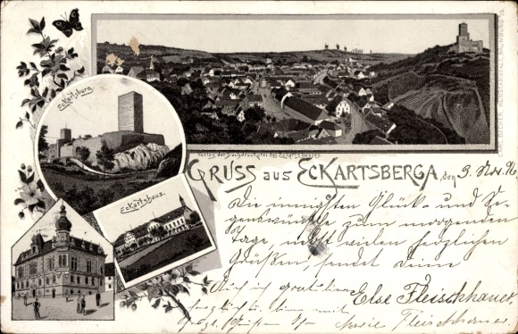Litho Eckartsberga an der Finne im Burgenlandkreis, Eckartshaus, Ratskeller, Eckartsburg