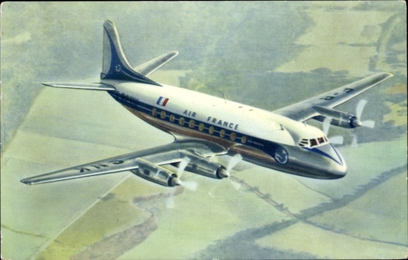Postcard French passenger aircraft, Air France, Vickers Viscount