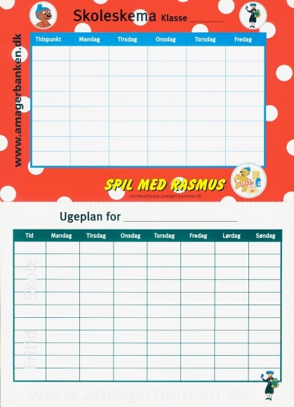 Timetable Amagerbanken Denmark, game with Petzi (Rasmus) around 1980