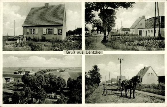 Postcard Lentzke Fehrbellin, inn, street scene, horse with cart