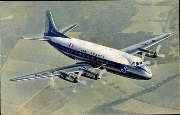 Postcard French passenger plane, Air France, Vickers Viscount