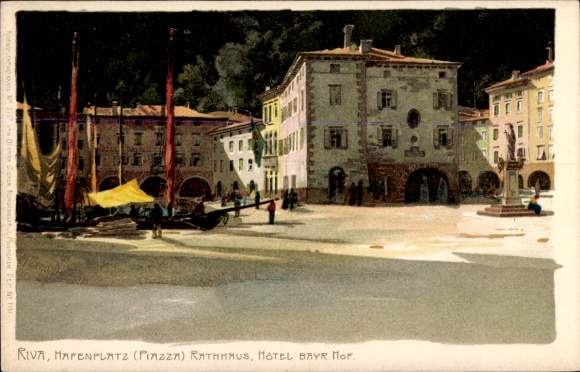 Künstler Litho Diemer, Z., Riva Valdobbia Piemonte, Hafenplatz, Rathaus, Hotel Bayerischer Hof
