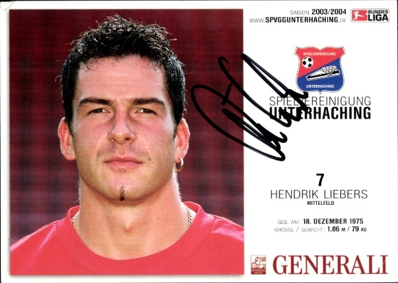 Autograph card footballer Hendrik Liebers, SpVgg Unterhaching, autograph