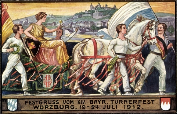 Postwaardestuk ansichtkaart Würzburg am Main Neder-Franken, XIV Bayr. Gymnastiekfestival 1912