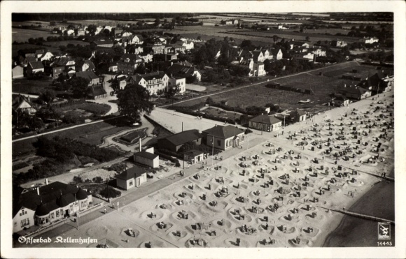 Postcard Ostseebad Kellenhusen in Holstein, aerial photograph, beach life