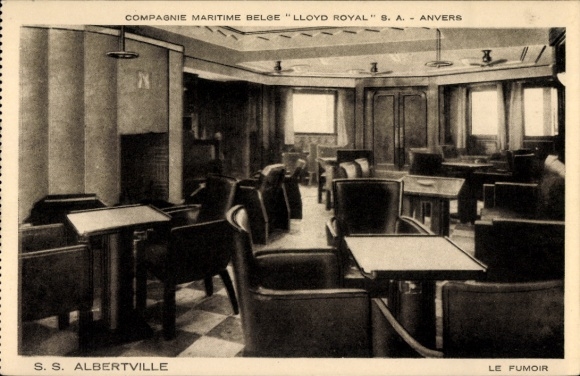 Ak-rookkamer in het stoomschip SS Albertville, Belgian Line