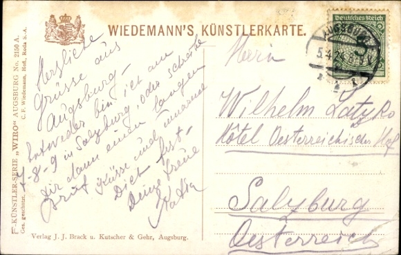 Artist Postcard Augsburg in Swabia, Passers-by at the Augustus Fountain, WIRO 2150 A