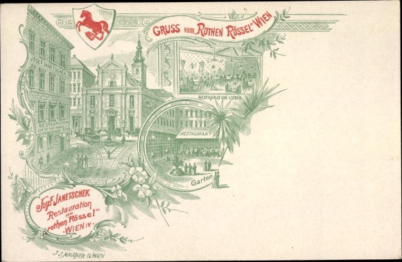 Litho Wien 4. Wieden, Restauration zum rothen Rössel