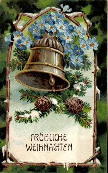 Ak Hoflössnitz Hoflößnitz Radebeul Sachsen, Eine Glocke mit blauen Blumen und Tannenzapfen.