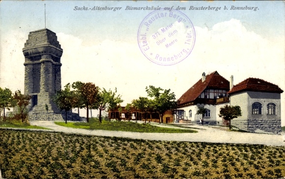 Postcard Rückersdorf near Ronneburg in Thuringia, Bismarck Column on the Reusterberg