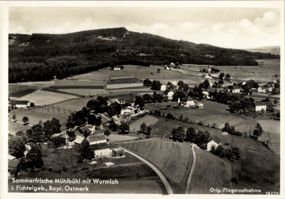 Postcard Mühlbühl Nagel in the Fichtelgebirge Upper Franconia, aerial photograph