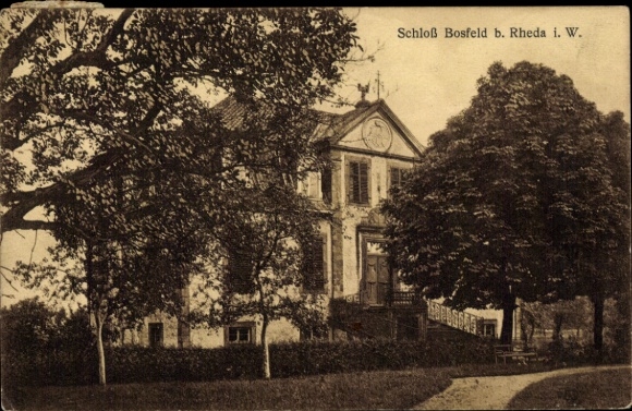 Ak Rheda Wiedenbrück in Westfalen, kasteel Bosfeld, architectuur, boom, tuin