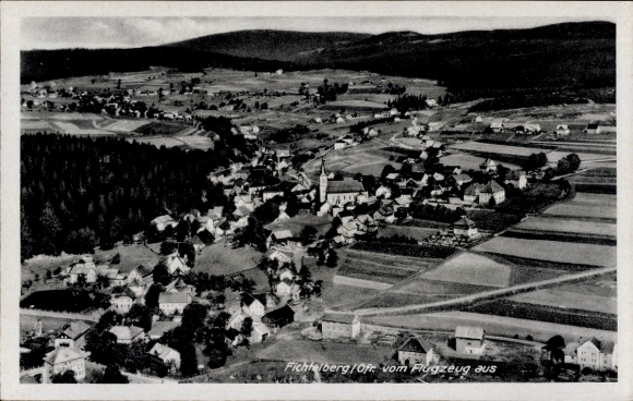 Postcard Fichtelberg in the Fichtelgebirge Upper Franconia, aerial photograph