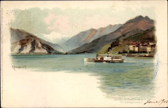 Artists Chromo-Litho Prosdocimi, Alberto, Pallanza Lake Maggiore Piedmont, Il Sempione, Meissner &amp; Buch
