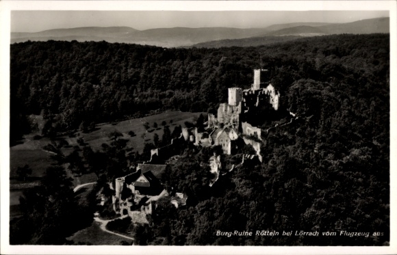 Ak Rötteln Haagen Lörrach in Baden, Burgruine Rötteln, Röttler Schloss, Fliegeraufnahme