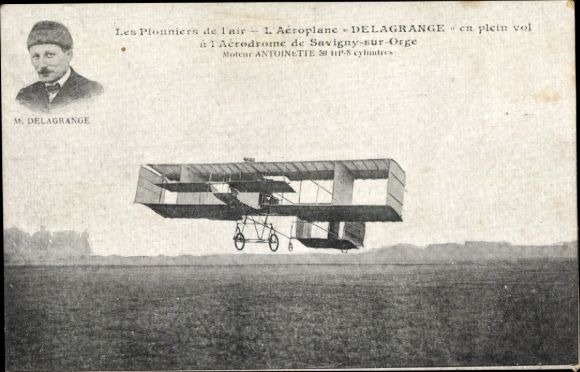 Postcard Les Pionniers de l'air, L'Aéroplane Delagrange, in flight, Savigny sur Orge airfield