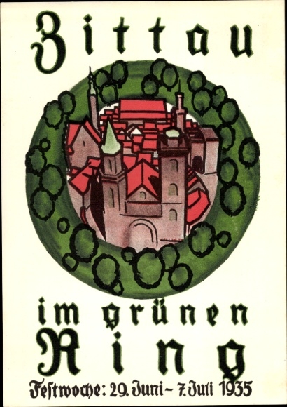 Ganzsachen Ak Zittau in der Oberlausitz, Festwoche 1935, Im grünen Ring, Briefmarkenausstellung