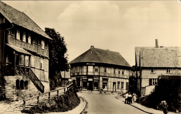 Ansichtkaart Güntersberge Harzgerode am Harz, straatgedeelte, vakwerkhuizen