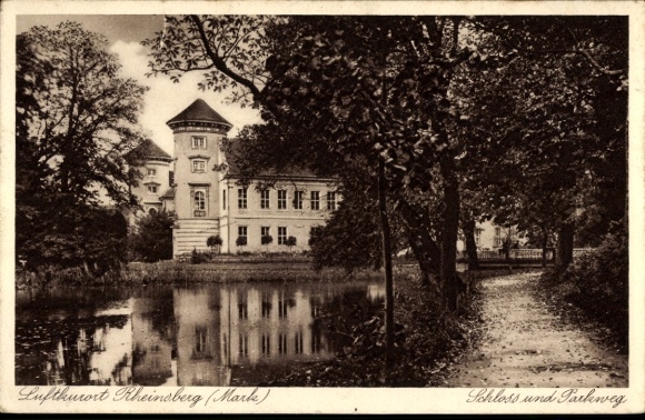 Postcard Rheinsberg in der Mark, climatic health resort Rheinsberg (Mark), castle, park path, quiet landscape