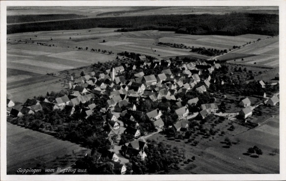 Postcard Suppingen Laichingen in Württemberg, aerial photograph