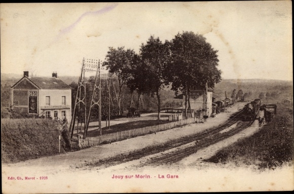 Ak Jouy sur Morin Seine et Marne, La Gare