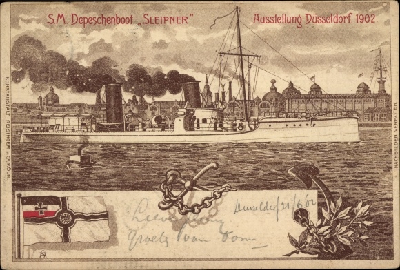 Chromo-Litho Industrial and Commercial Exhibition Düsseldorf 1902, SM Depeschenboot Sleipner