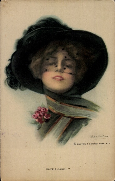 Kunstenaarskaart Boileau, P., Have a Care, vrouw, sjaal, muts