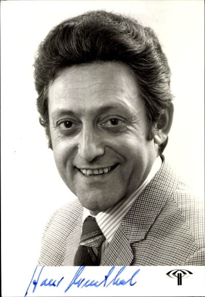 Postcard director, actor and presenter Hans Rosenthal, portrait, autograph, suit, tie