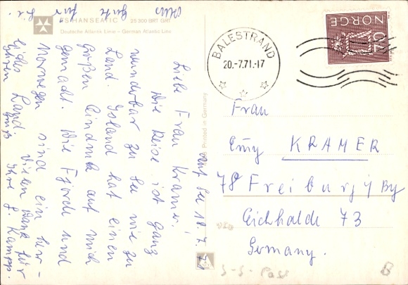 Postcard steamer TS Hanseatic, German Atlantic Line
