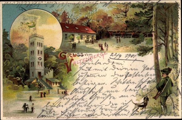 Chromo-Litho Neukirch in der Lausitz, Valtenberg, forester with dachshund