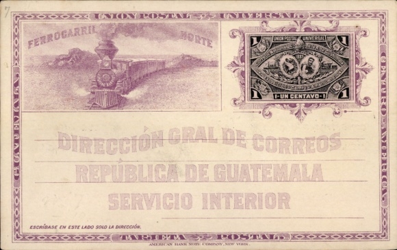 Postal stationery PC Guatemala, Ferrocarril Norte, Exposicion Centro Americana, 1897