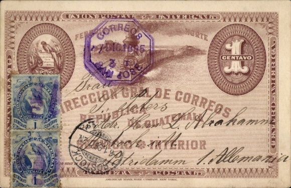 Vorläufer Ak Guatemala, Eisenbahn, Währung, 1 Centavo