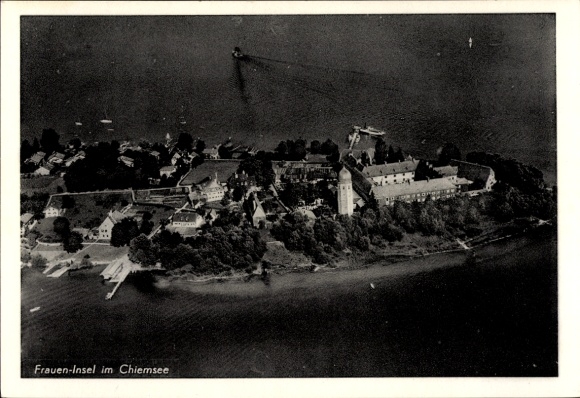 Postcard Frauenchiemsee Fraueninsel Chiemsee Upper Bavaria, aerial photograph