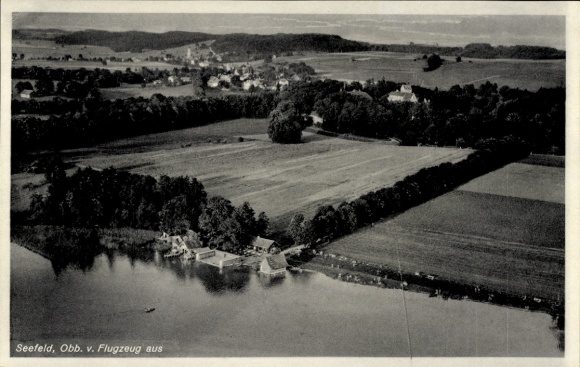 Postcard Seefeld in Upper Bavaria, aerial photograph