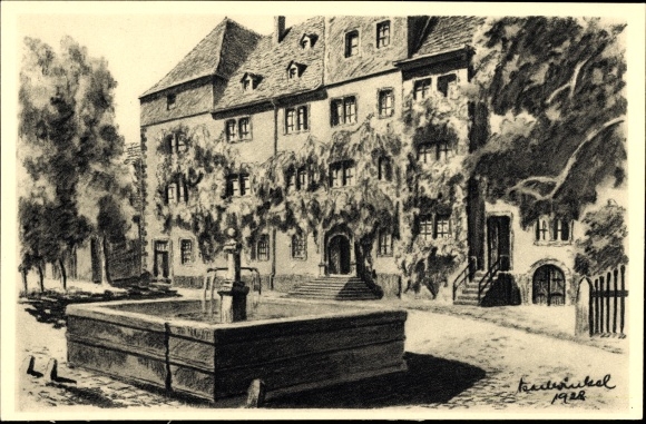 Artist Postcard Winkel, K., Lauterbach in Hesse, castle, fountain