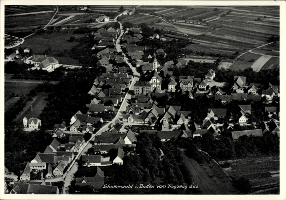 Postcard Schutterwald in Baden, aerial photograph