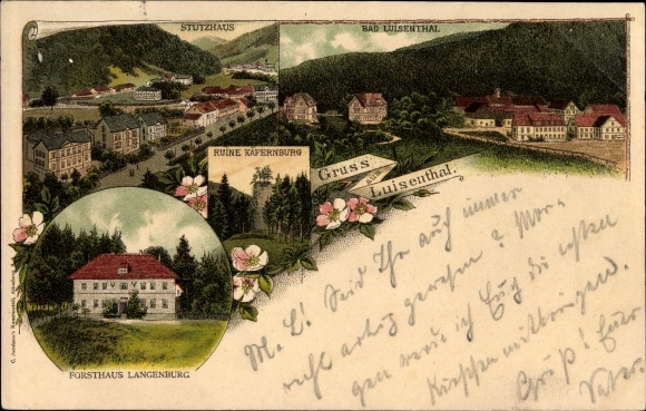 Litho Luisenthal im Landkreis Gotha Thüringer Wald, Stutzhaus, Ruine Käfernburg, Forsthaus