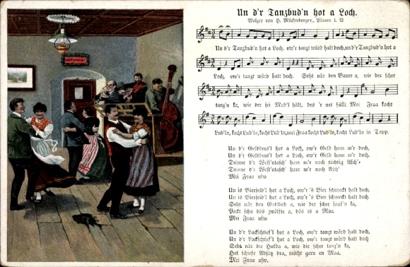 Song Postcard Mückenberger, Hilmar, And the dance hall has a hole, dance couples, musicians