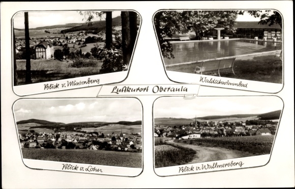 Postcard Oberaula in Hesse, swimming pool, wages, coins mountain, Wallmersberg