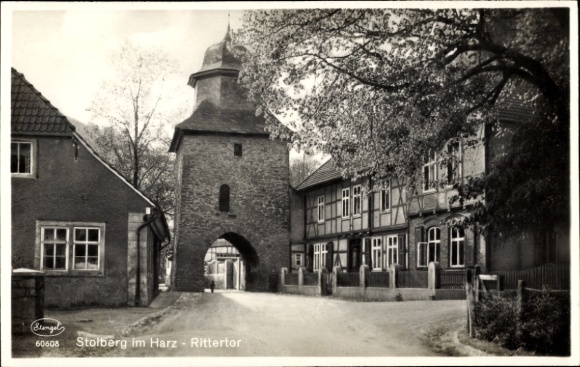 Postcard Stolberg im Harz, Rittertor, building, street view, landscape