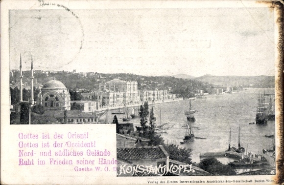 Postcard Constantinople Istanbul Türkiye, partial view of the city, coast, harbor