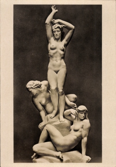 Postcard plastic The Dawn, fountain group, Robert Ullmann, female nude, HDK 536