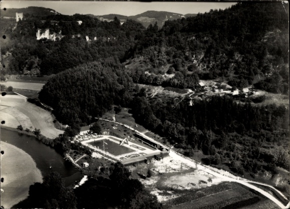 Foto Streitberg Wiesenttal Fränkische Schweiz, Fliegeraufnahme, Schwimmbad
