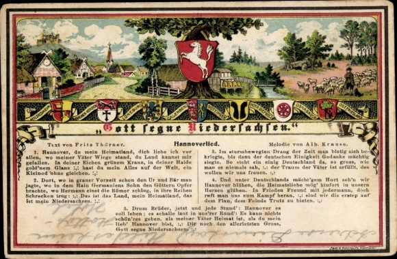 Song Postcard Hannoverlied, Hannover, you my homeland, Haidschnucken, coat of arms