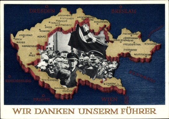 Postal stationery Postcard We thank our Führer, Sudetenland, Bohemia, Moravia, Hitler
