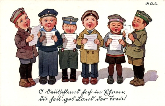 Künstler Ak Engelhard, POE, Singende Kinder in Uniformen