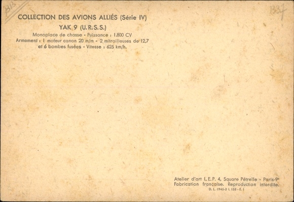Artist PC Soviet fighter aircraft YAK 9, URSS, Avions Alliés