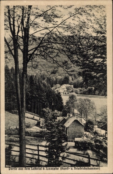 Ak Bad Laasphe in Westfalen, landschap in de Lahnvallei, boerderij, bomen en water