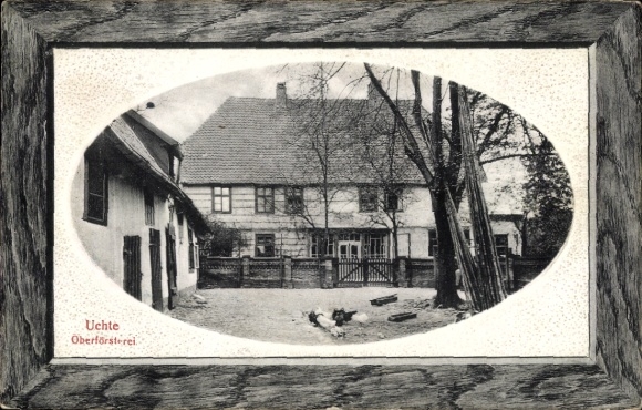 Embossed Passepartout Postcard Uchte in Lower Saxony, Oberförsterei